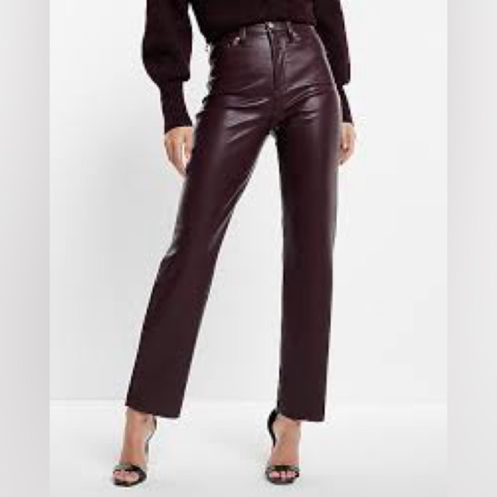 Express Women's Dark Burgundy Leather Pants high rise straight